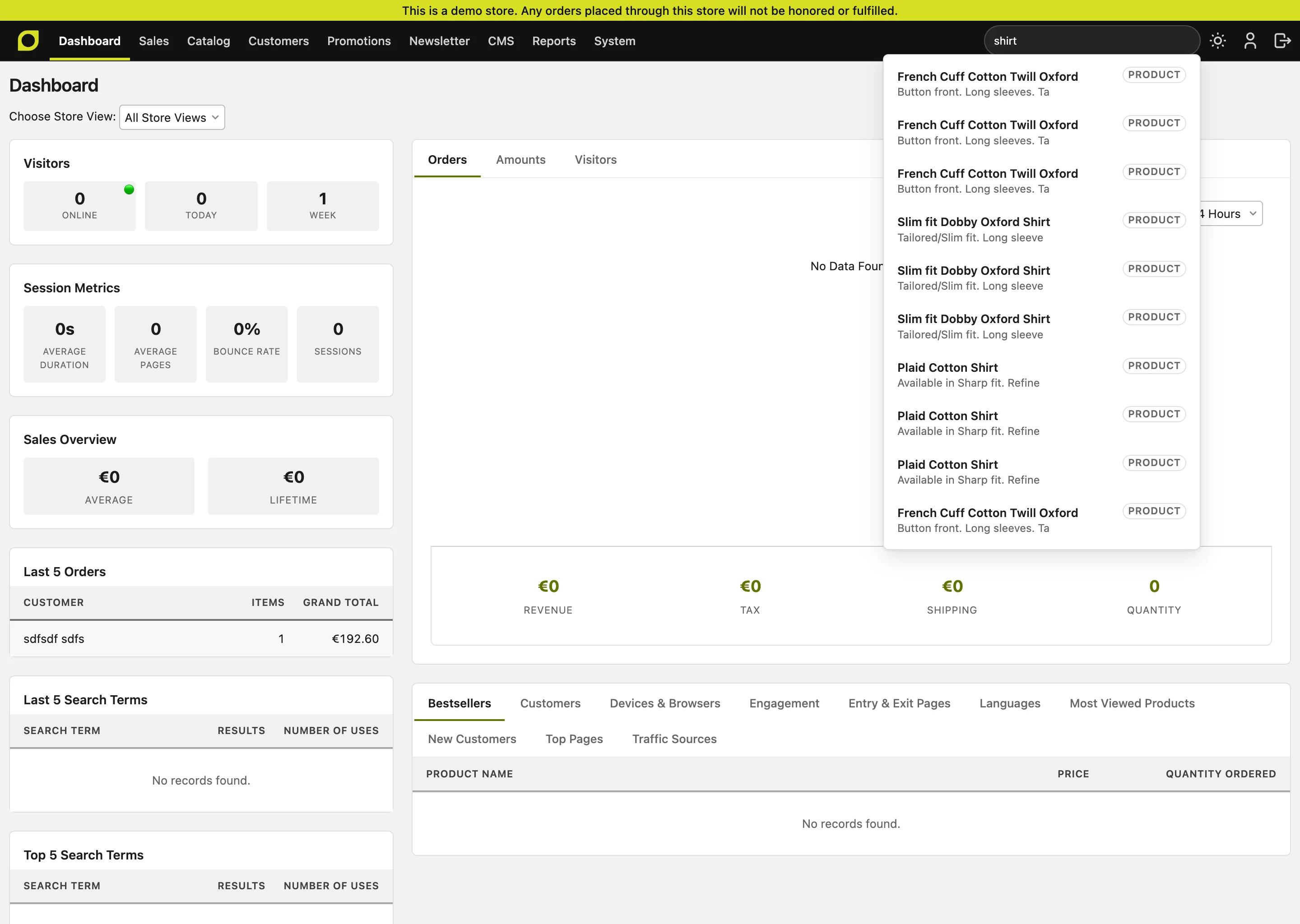 Dashboard in the redesigned admin, light mode