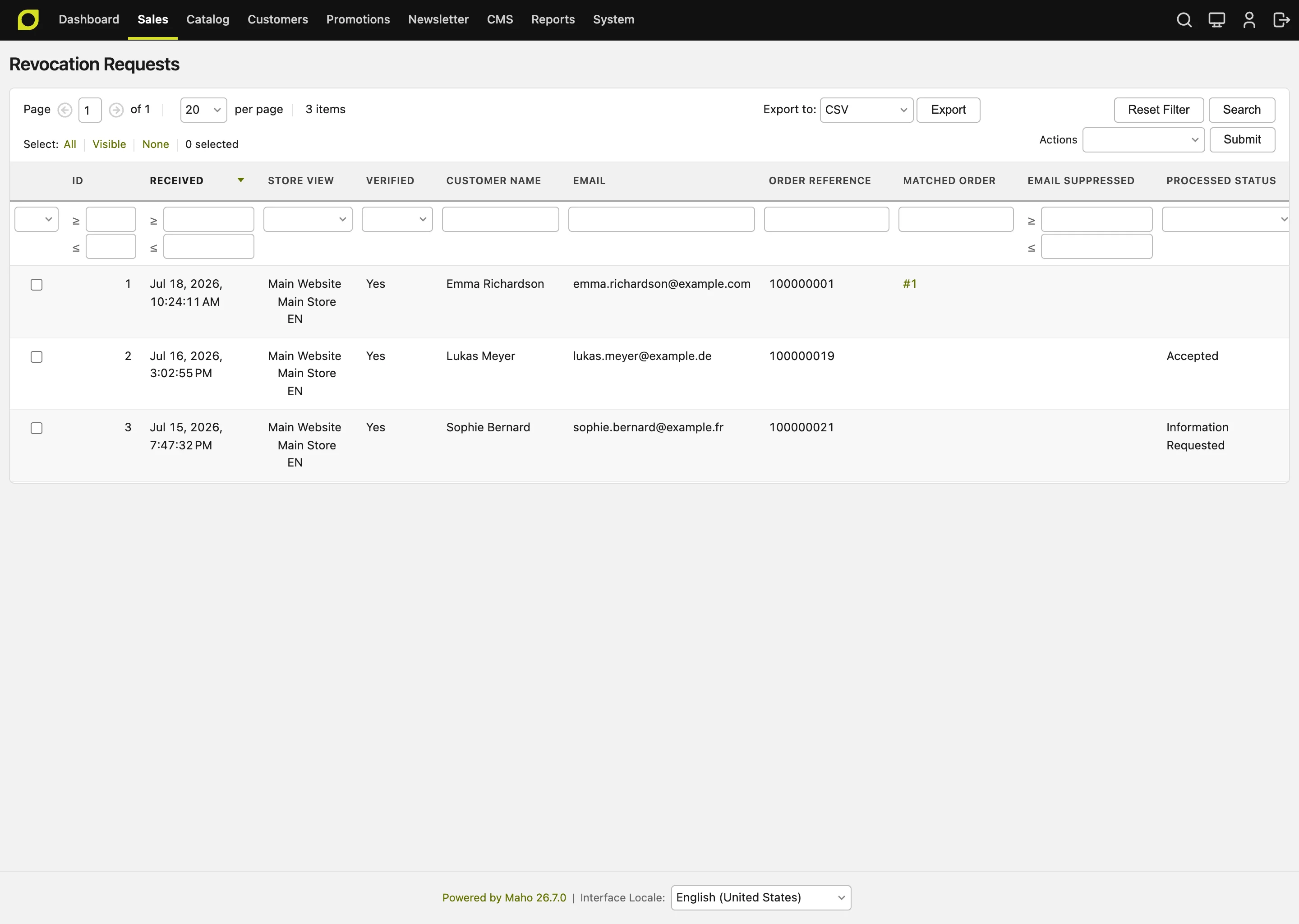 The Revocation Requests grid in the admin panel