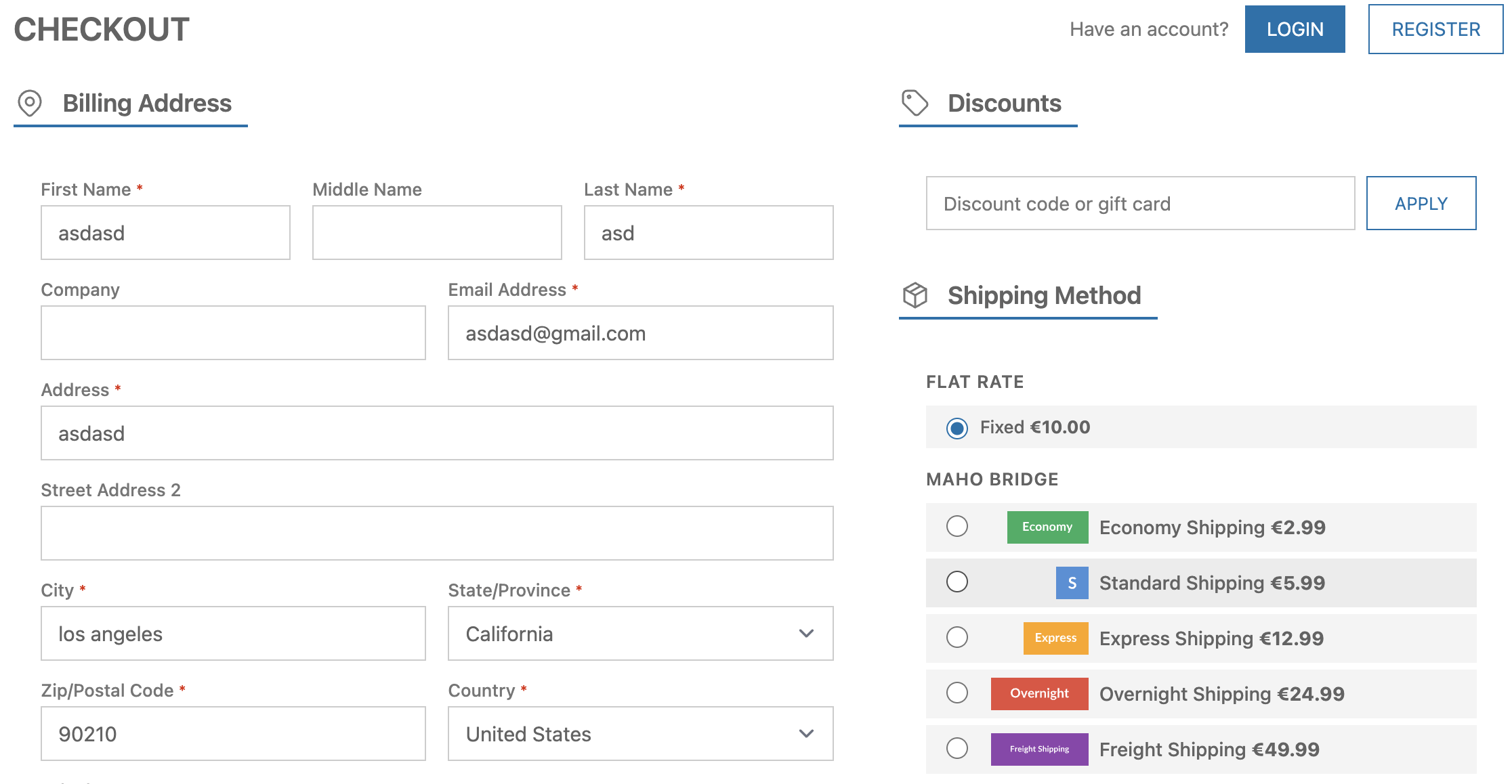 Shipping Bridge methods displayed in the checkout