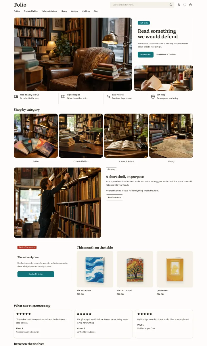 Books theme, home page, light mode