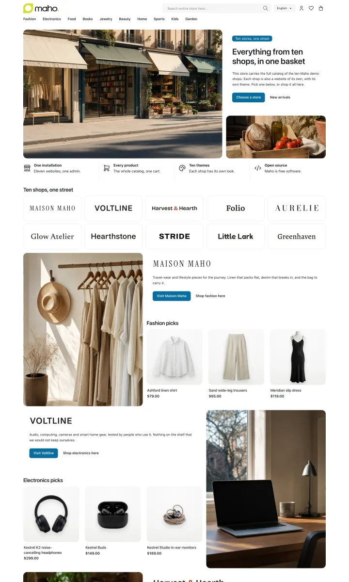 Default theme, home page, light mode