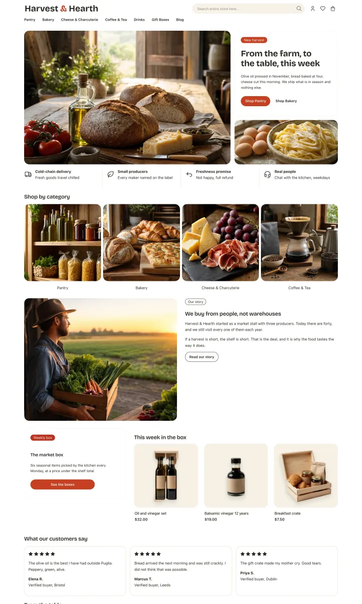 Food theme, home page, light mode