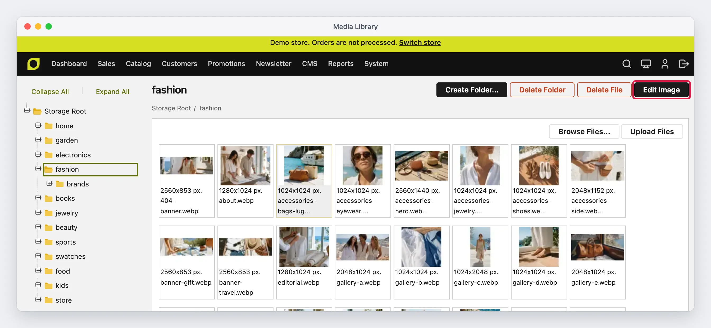 The Media Library, with an image selected and the Edit Image button